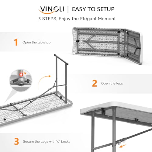 6 FT Narrow Folding Table, HDPE Top with Metal Frame for Parties, Seminars, Home Use I854236
