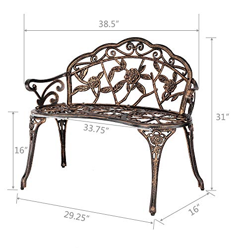 Outdoor Metal Rose Bench for Garden Patio Yard Decor Z65822