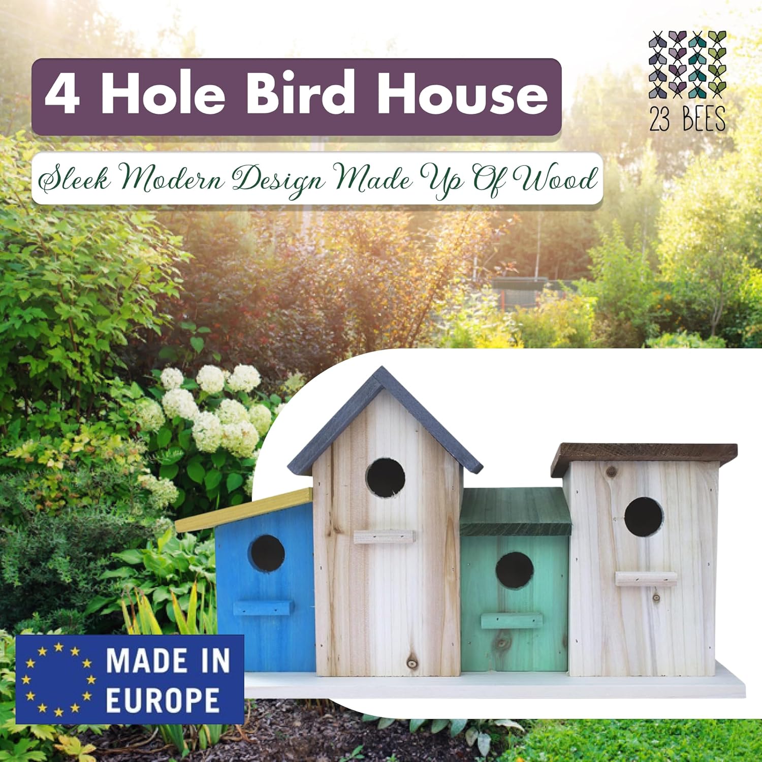 4 Hole Bird House for Outside Hanging, Decorative Feeder for Bluebirds Wrens Chickadees G339
