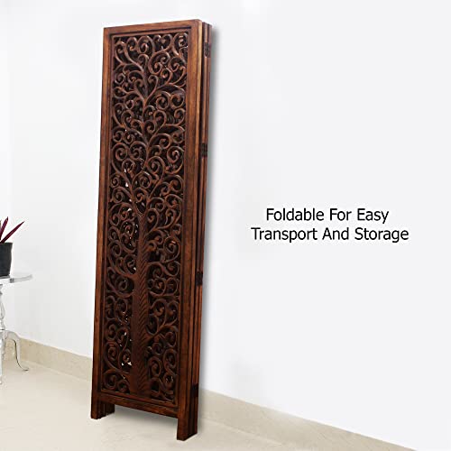 4 Panel Folding Wood Room Divider, Antique Brown, 72 x 80 P209