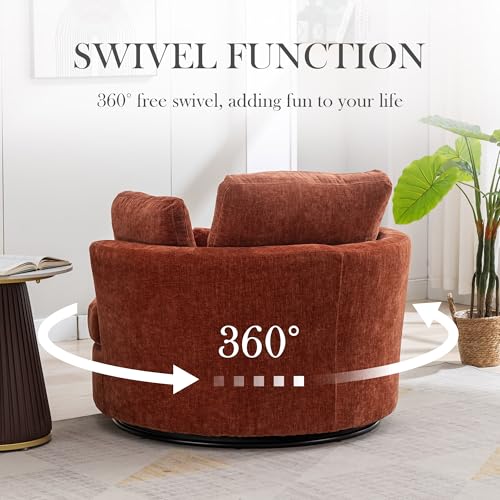 Oversized Swivel Barrel Chair with Ottoman, Chenille, Beige M813