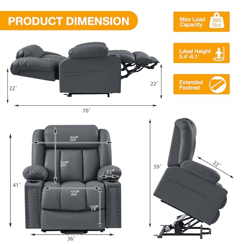 Large Power Lift Recliner Chair for Elderly with Heat and Massage, USB Port, Dark Brown O650