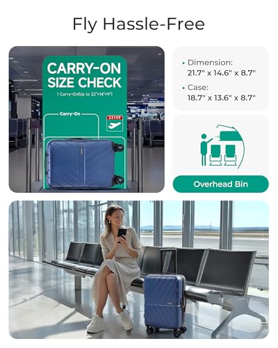 Carry On Luggage 22x14x9 with TSA Lock, Hardside Spinner Suitcase 20 Inch J7440