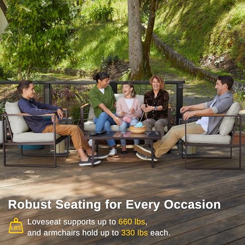 4-Piece Outdoor Patio Furniture Set with Sofa and Tempered Glass Table B6490
