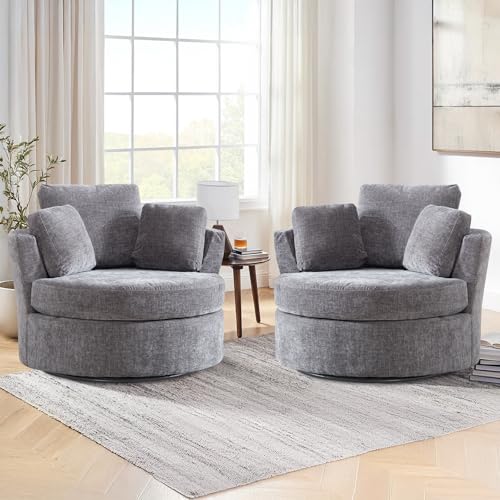 Round Swivel Barrel Chair with Ottoman for Living Room Bedroom G375183