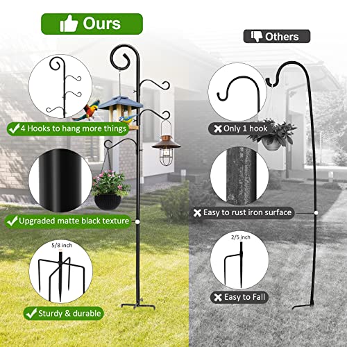 76 Inch Shepherds Hooks for Outdoor, 2 Pack with 4 Hooks, Garden Pole for Hanging Plant Baskets A3952