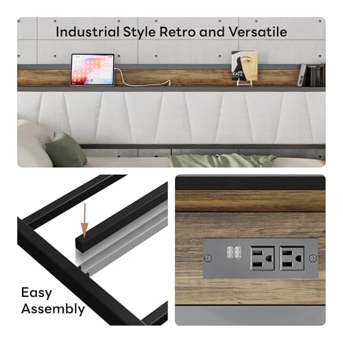 Daybed with Trundle Bed, Twin Bed Frame with Storage Headboard and Charging Station, Grey S3738