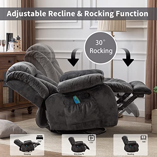 Massage Swivel Rocker Recliner Chair with Heat and Vibration, Grey M1757