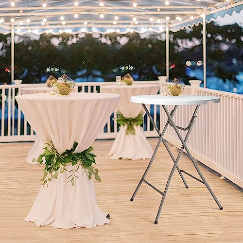 Folding Round Table Bar Height, HDPE with Gray Metal Finish, Black M940225