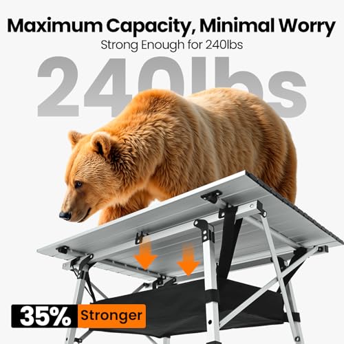 Portable Camping Table with Adjustable Legs, Lightweight Aluminum Folding Table K4689