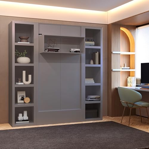 Queen Murphy Wall Bed with Two Bookshelves Z468