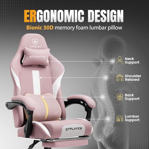 Gaming Chair Ergonomic Office Chair with Foot Rest, Breathable Fabric Computer Chair with Headrest and Lumbar Support O7023