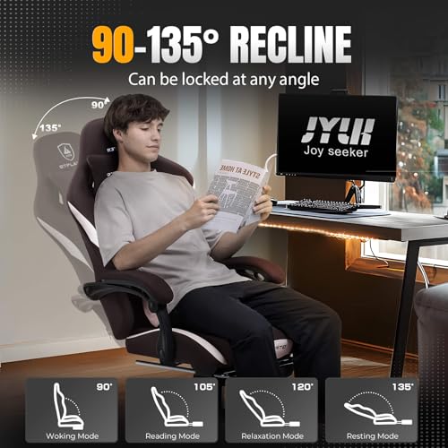 Gaming Chair Ergonomic Office Chair with Foot Rest, Breathable Fabric Computer Chair with Headrest and Lumbar Support O7023