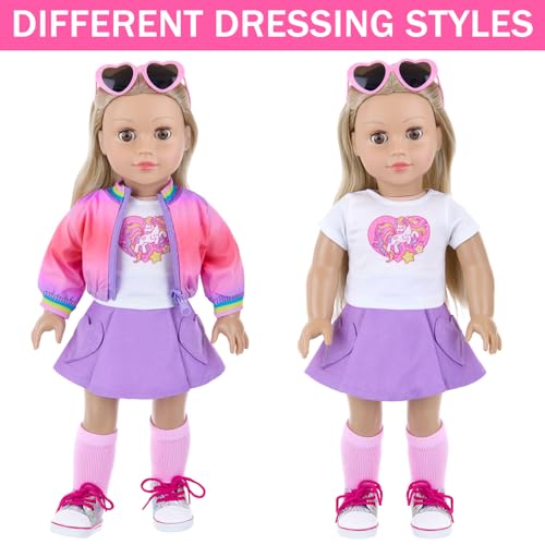 18 Inch Doll Clothes and Makeup Accessories Set with Rainbow Backpack L3809
