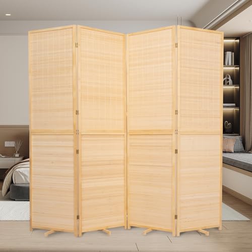 Bamboo Room Divider Folding Privacy Screen, 4 Panel, Beige N84000