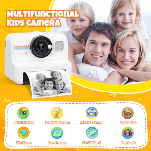 Kids Instant Print Camera 1080P HD with 3 Rolls Paper & 32GB Card U8422
