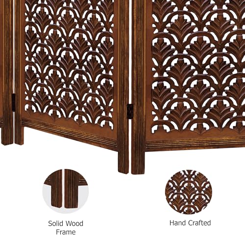 4 Panel Folding Wood Room Divider, Antique Brown, 72 x 80 P209
