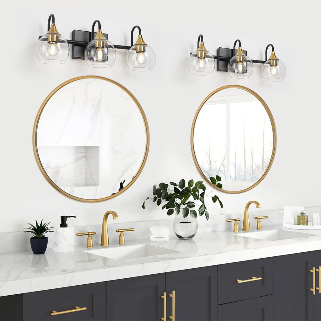Black Gold Bathroom Vanity Light, 3-Light Globe Wall Sconce Q907095