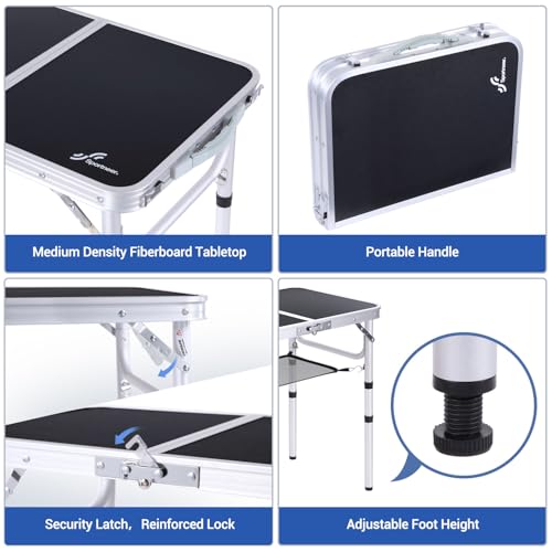 Adjustable Height Small Folding Camping Table with Mesh Layer B206