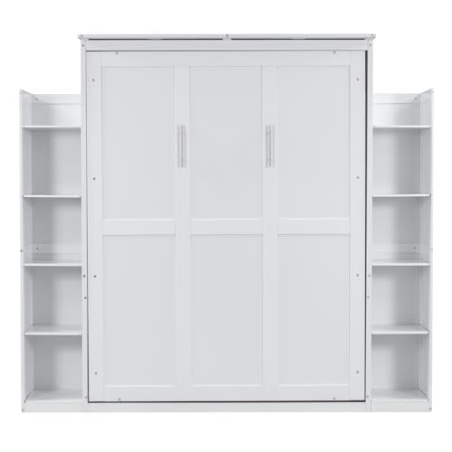 Queen Size Murphy Bed with 2 Cabinets and LED Lights T976
