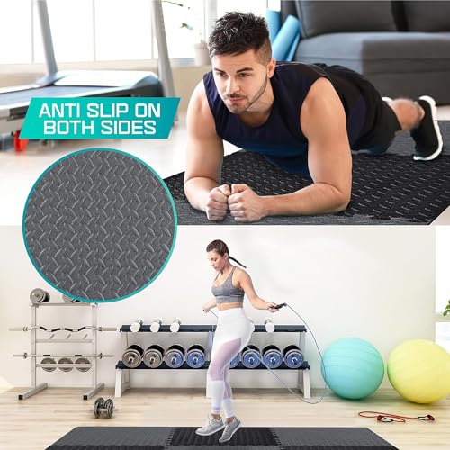 Puzzle Exercise Mat for Home Gym, EVA Interlocking Foam Floor Tiles with Border O344855