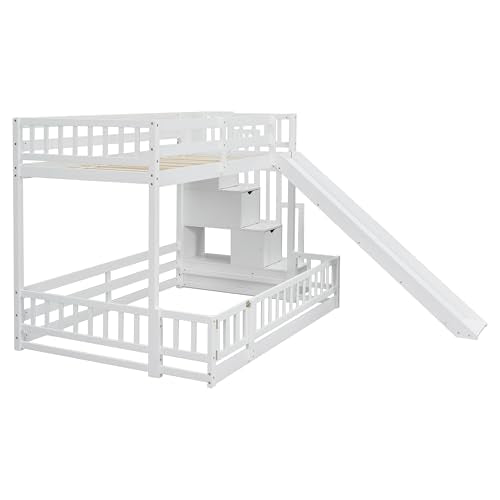 Twin Over Full Bunk Bed with Slide and Storage Staircase X183