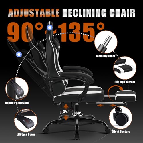 Ergonomic Leather Gaming Chair with Footrest and Lumbar Support B869