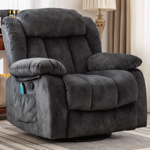 Massage Swivel Rocker Recliner Chair with Heat and Vibration, Grey M1757