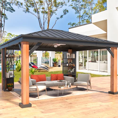 12x20 ft Hardtop Gazebo Double Roof Galvanized Steel Canopy Outdoor Aluminum Frame with Netting and Curtains X191579