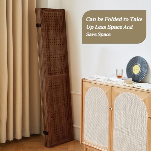 Wooden Pegboard Room Divider with Folding Privacy Screen, 5.6Ft, Light Brown D937870