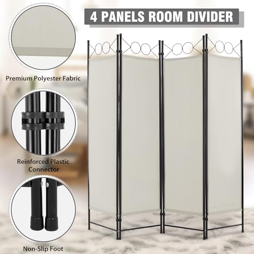 4 Panel Room Divider 6FT Steel Frame Folding Privacy Screen G872592