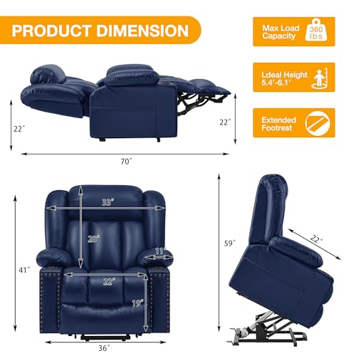 Large Power Lift Recliner Chair for Elderly with Heat and Massage, USB Port, Dark Brown O650