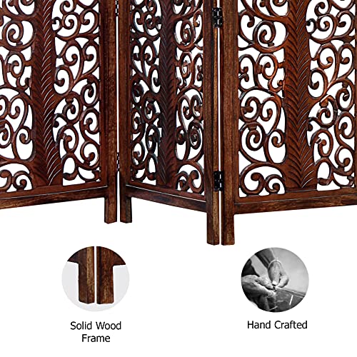 4 Panel Folding Wood Room Divider, Antique Brown, 72 x 80 P209