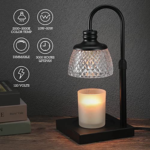 Candle Warmer Lamp with Dimmer, Height Adjustable, 2 Bulbs, Black D658