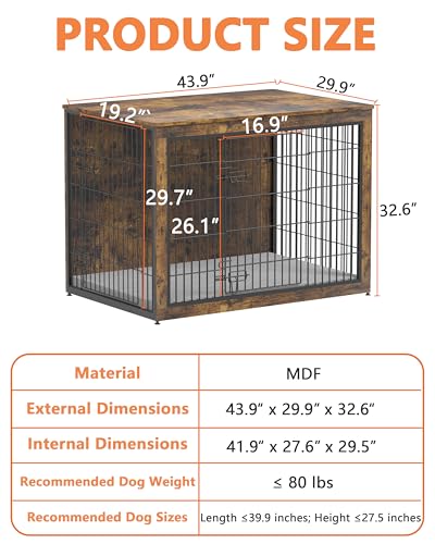 Dog Crate Furniture with Cushion, Heavy-Duty Metal Mesh, Wooden End Table with Double Doors, Indoor Kennel for Small Breed, Grey M3321