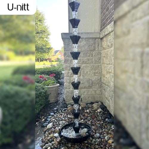 Rain Chain for Gutters, 8.5 FT Metal Black, Powder Coated Square Cups H785194