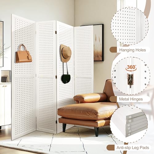 6 Panel Wooden Room Divider with Shelves P850285