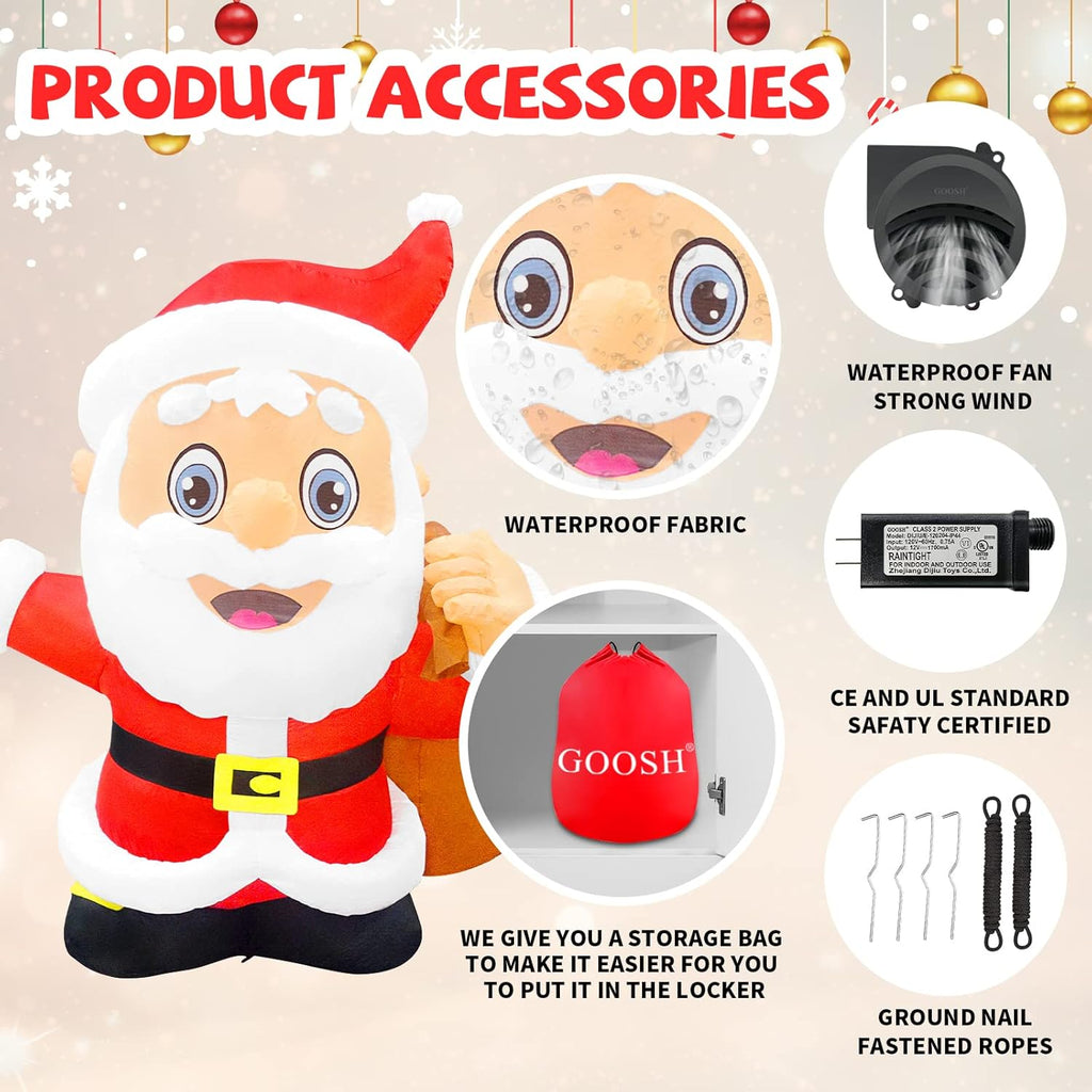 6.5 ft Santa Claus Christmas Inflatables Outdoor Decoration with LED Lights U8280