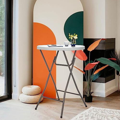 Folding Round Table Bar Height, HDPE with Gray Metal Finish, Black M940225