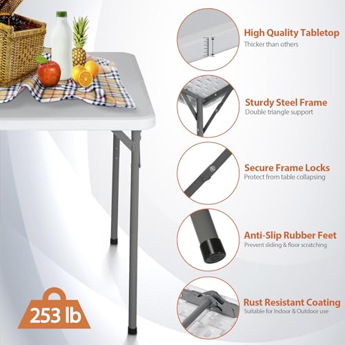 Portable 4 Foot Plastic Folding Table, Indoor Outdoor Heavy Duty, White Y15191