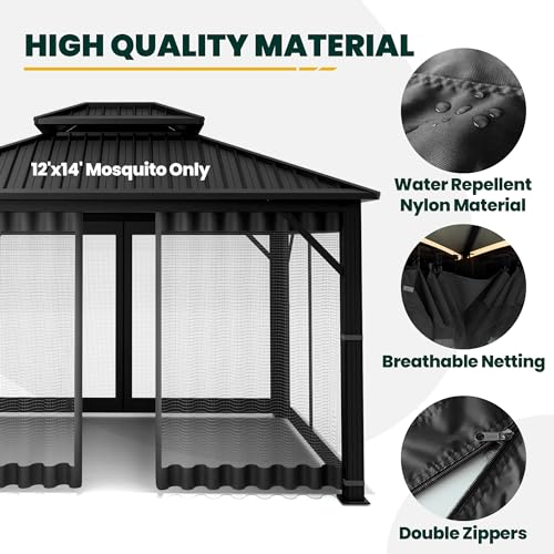 10x10 Gazebo Replacement Mosquito Netting, 4-Panel Sidewall with Zippers D424