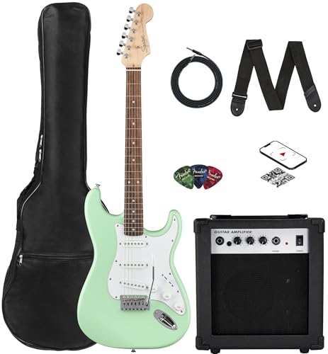 Stratocaster Electric Guitar Bundle with Amplifier, Gig Bag, Strap, Cable, Picks, and DVD F102