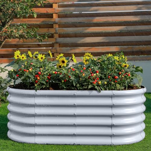 Galvanized Raised Garden Bed Kit 4x2x1.5ft Oval Metal Planter Box for Vegetables Outdoor V57489