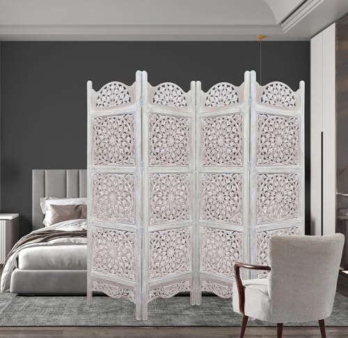 4 Panel Folding Wood Room Divider, Antique Brown, 72 x 80 P209