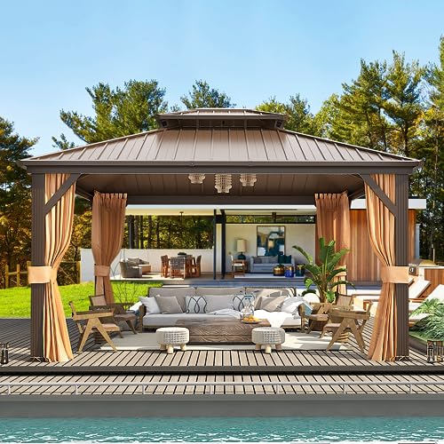 10x13 Hardtop Gazebo with Polycarbonate Double Roof, Aluminum Frame, Curtains and Netting S2701