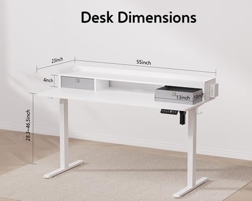 Electric Standing Desk with 2 Drawers, Height Adjustable for Home Office W495