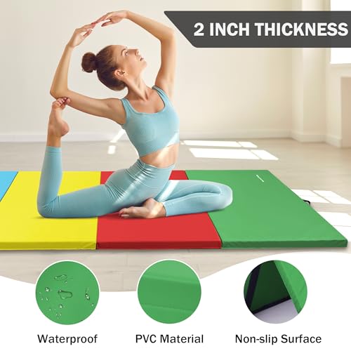 Folding Exercise Gymnastics Mat, 4x8x2 Inch, with Carrying Handles P466