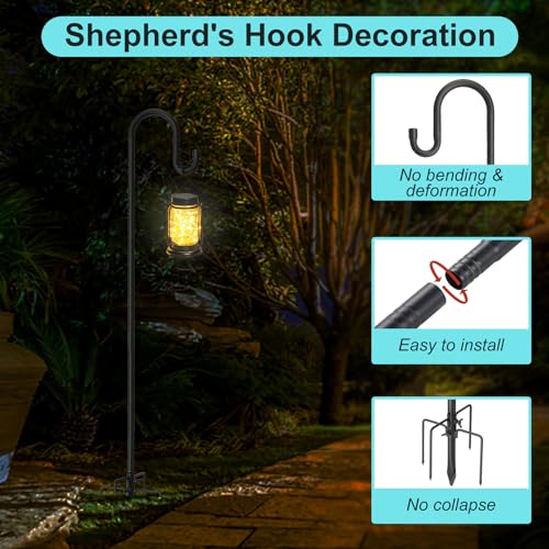 Shepherds Hook for Outdoor Bird Feeder Pole, 62" Adjustable, Black I31920