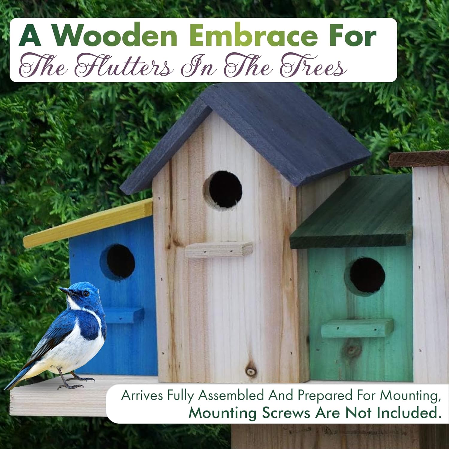 4 Hole Bird House for Outside Hanging, Decorative Feeder for Bluebirds Wrens Chickadees G339
