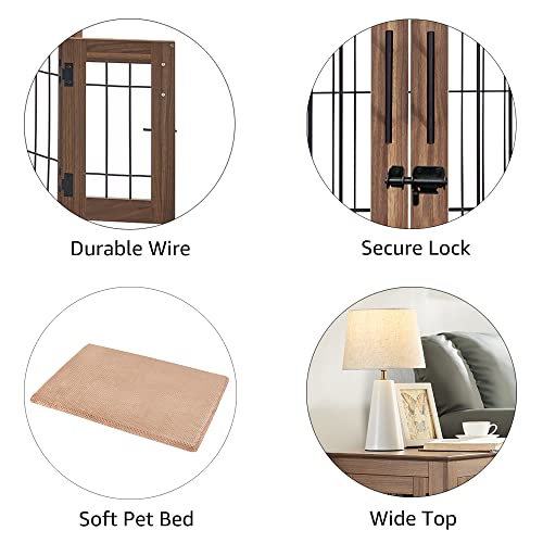 Wooden Dog Crate End Table with Double Doors and Pet Bed E595686